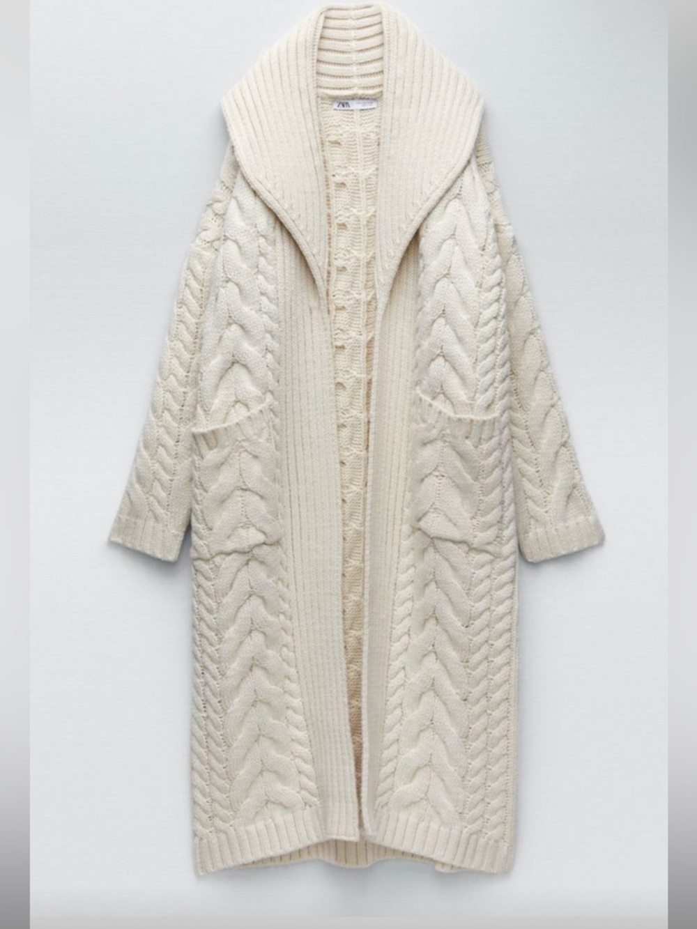 ZARA CHUNKY Cable KNIT COAT Long Cardigan Limited Edition ECRU 3653/103 Small